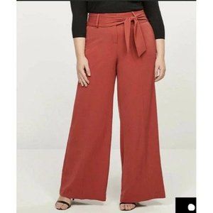 Lane Bryant Wide Leg Pants High Rise Tie Belt Rust Orange Red Size 20